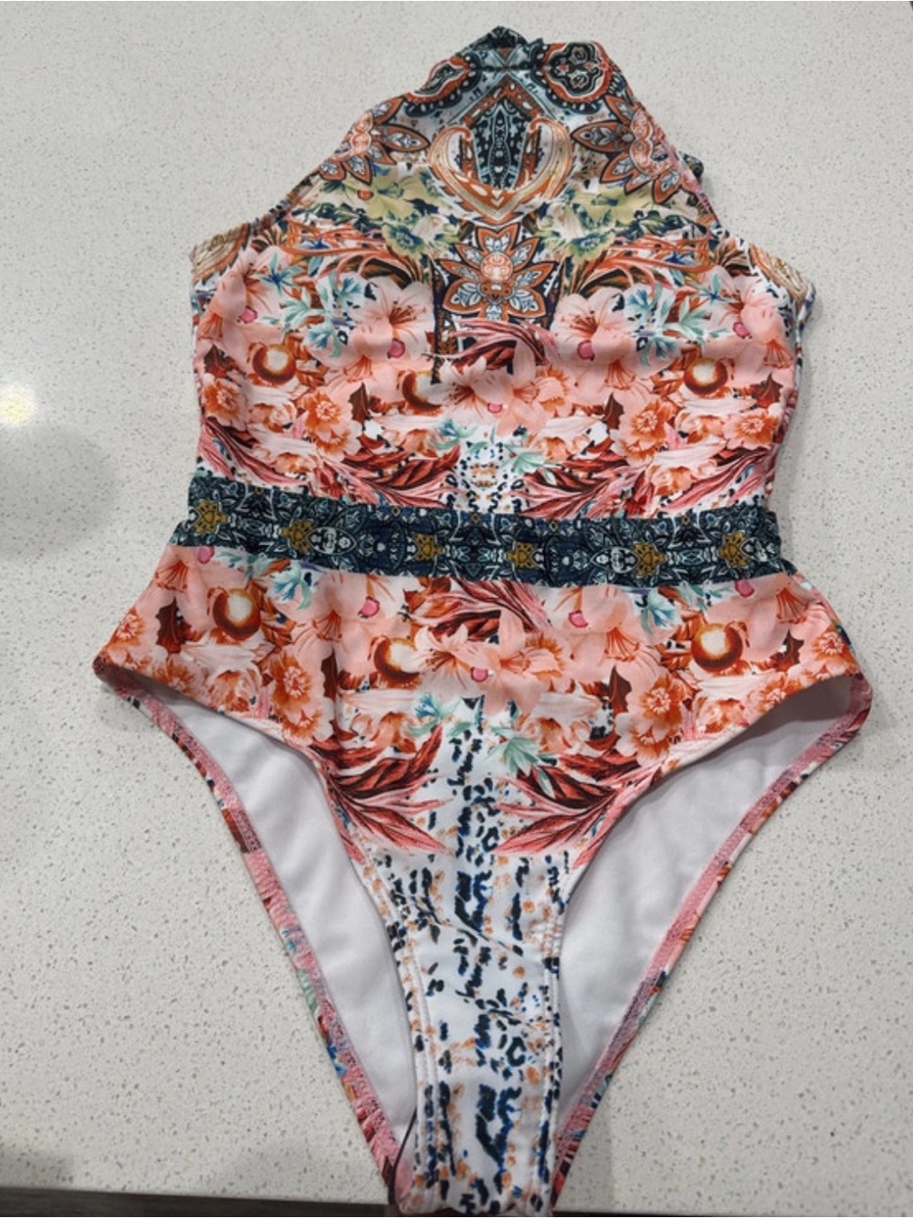 SHEIN Halter One-Piece Swimsuit - Pink Multi